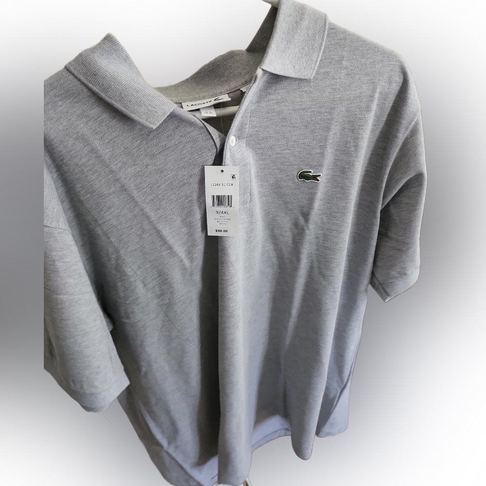 Lacoste GREY 9/4XL Men Polo Shirt 100% Cotton Short Sleeve Casual Logo NEW W TAG